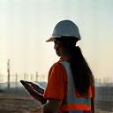 Anya Sharma overseeing a construction site, embodying efficiency.