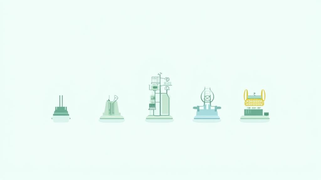 An infographic illustrating various modular components of a marine energy system connecting together like building blocks to form different configurations for varying power needs.