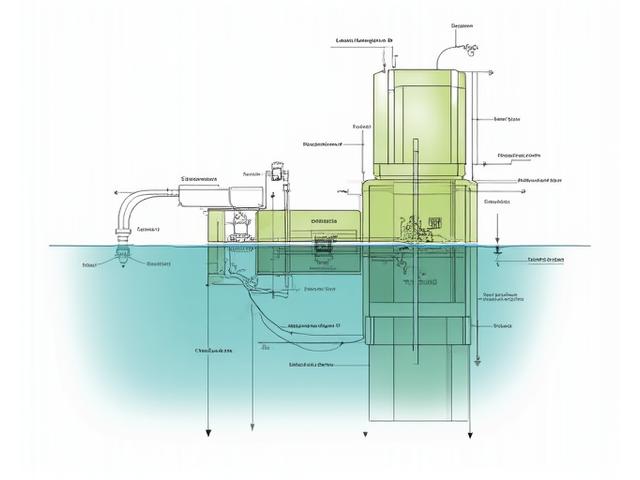 Detailed technical diagram of an underwater tidal stream turbine with flow arrows indicating current and power generation components highlighted.